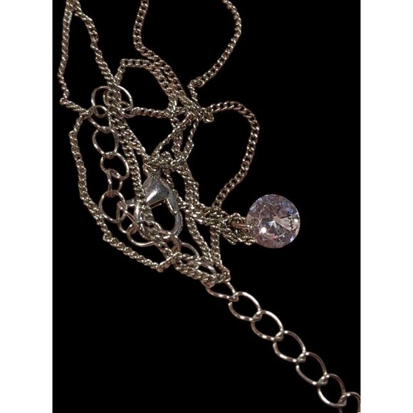 Minimalist Dainty Circular Cubic Zirconia Pendant On Silver Tone Chain - Picture 8 of 8